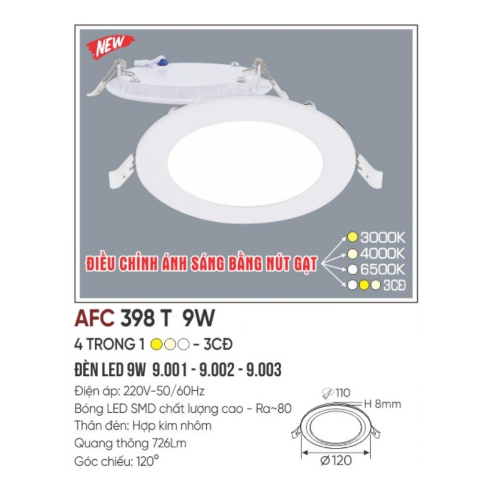 Đèn LED panel âm trần siêu mỏng Anfaco 398 T 9W