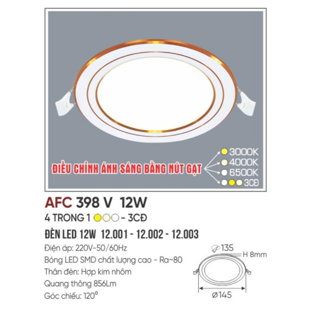 Đèn LED panel âm trần siêu mỏng Anfaco 398 V 12W