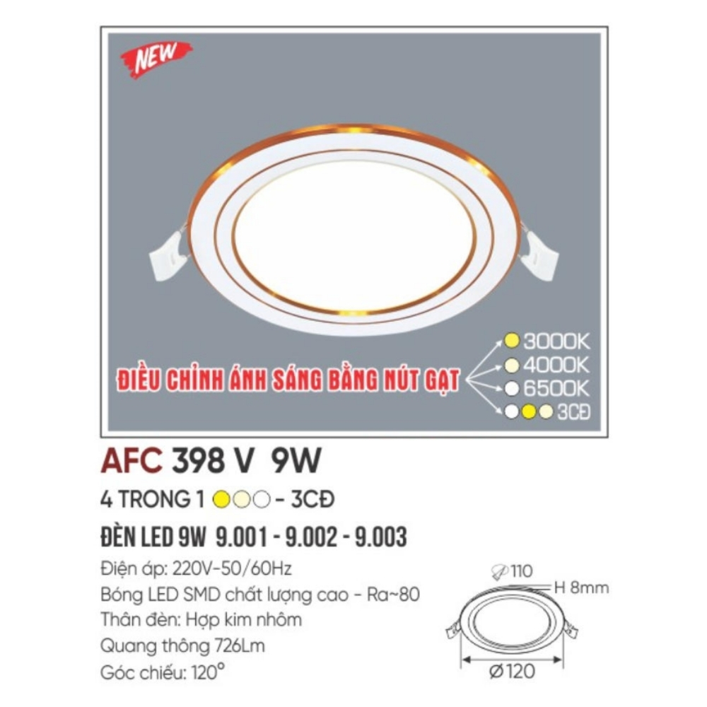 Đèn LED panel âm trần siêu mỏng Anfaco 398 V 9W