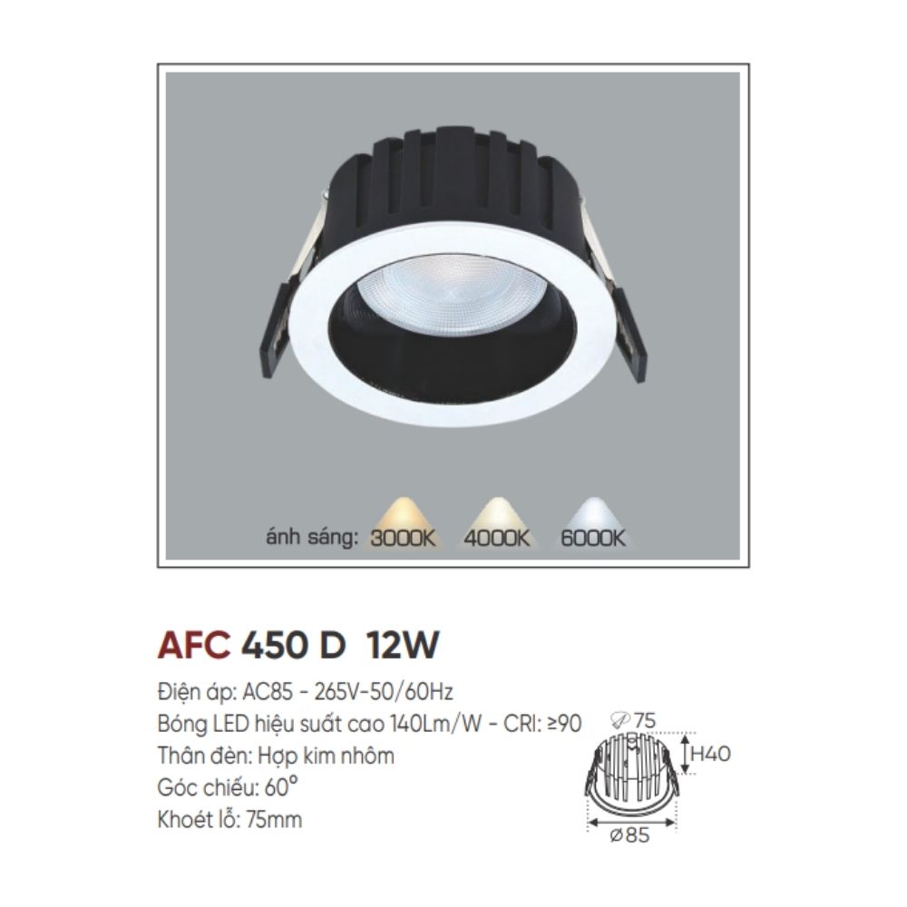 Đèn LED downlight âm trần Anfaco AFC 450 D 12W