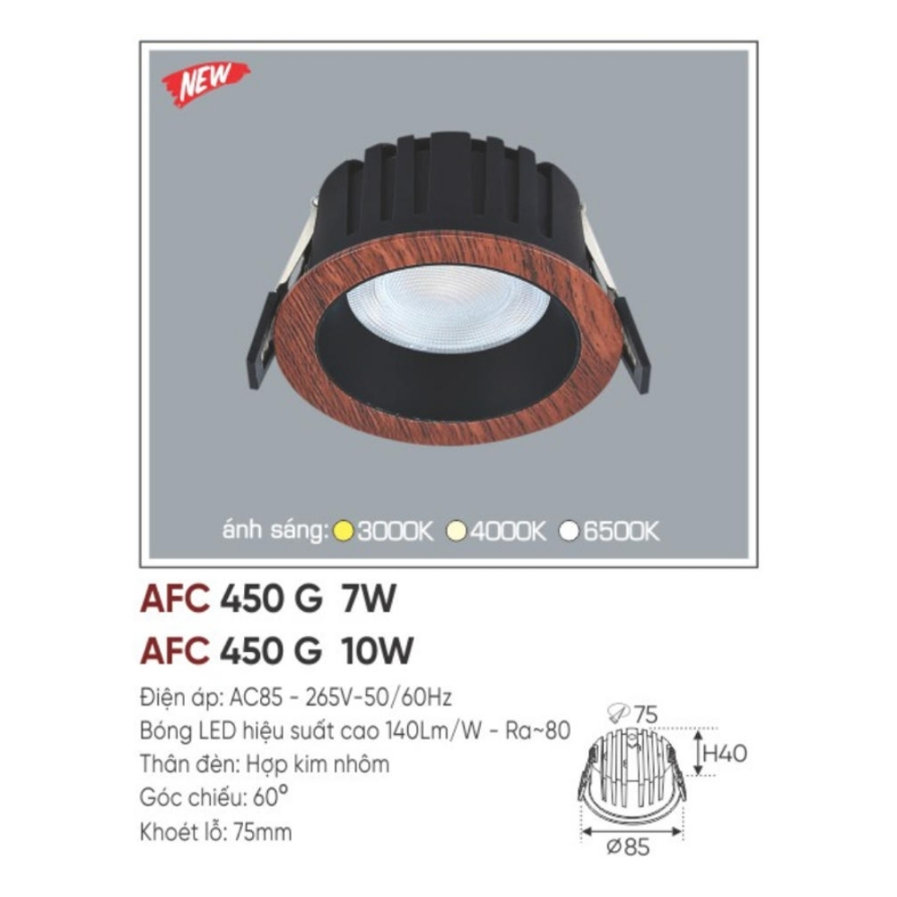 Đèn LED dowlight âm trần Anfaco 450 G 10W