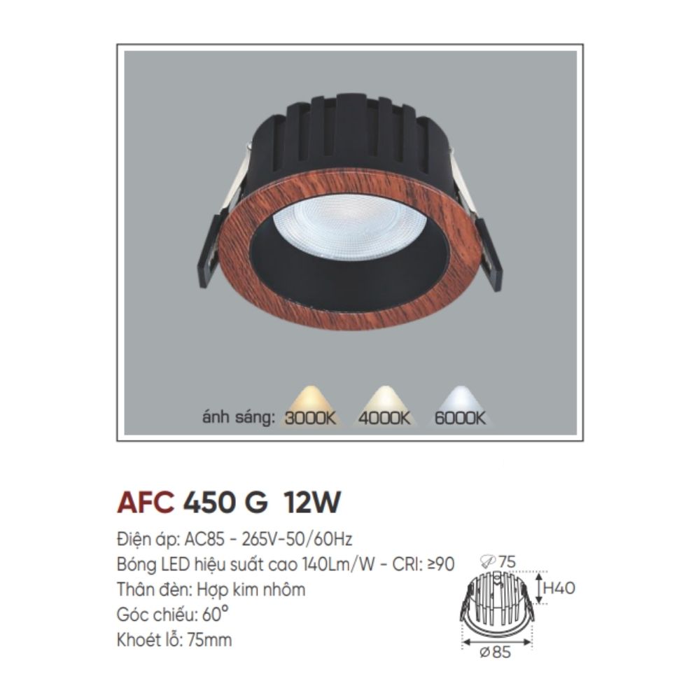 Đèn LED downlight âm trần Anfaco AFC 450 G 12W