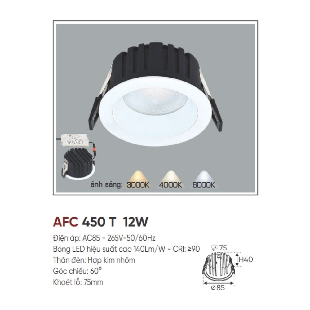 Đèn LED downlight âm trần Anfaco AFC 450 T 12W