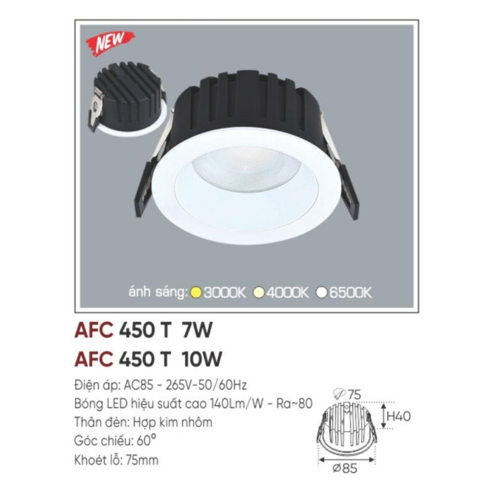 Đèn LED dowlight âm trần Anfaco 450 T 7W