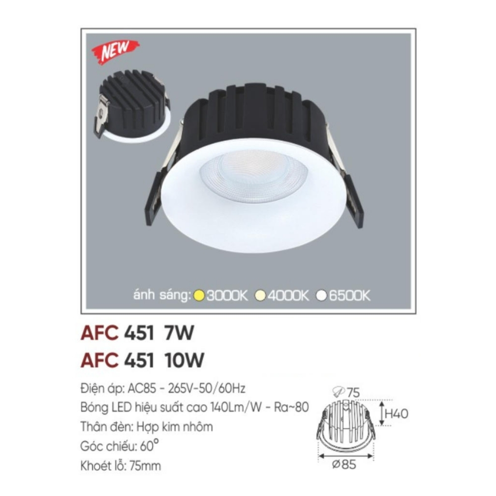 Đèn LED dowlight âm trần Anfaco 451 10W