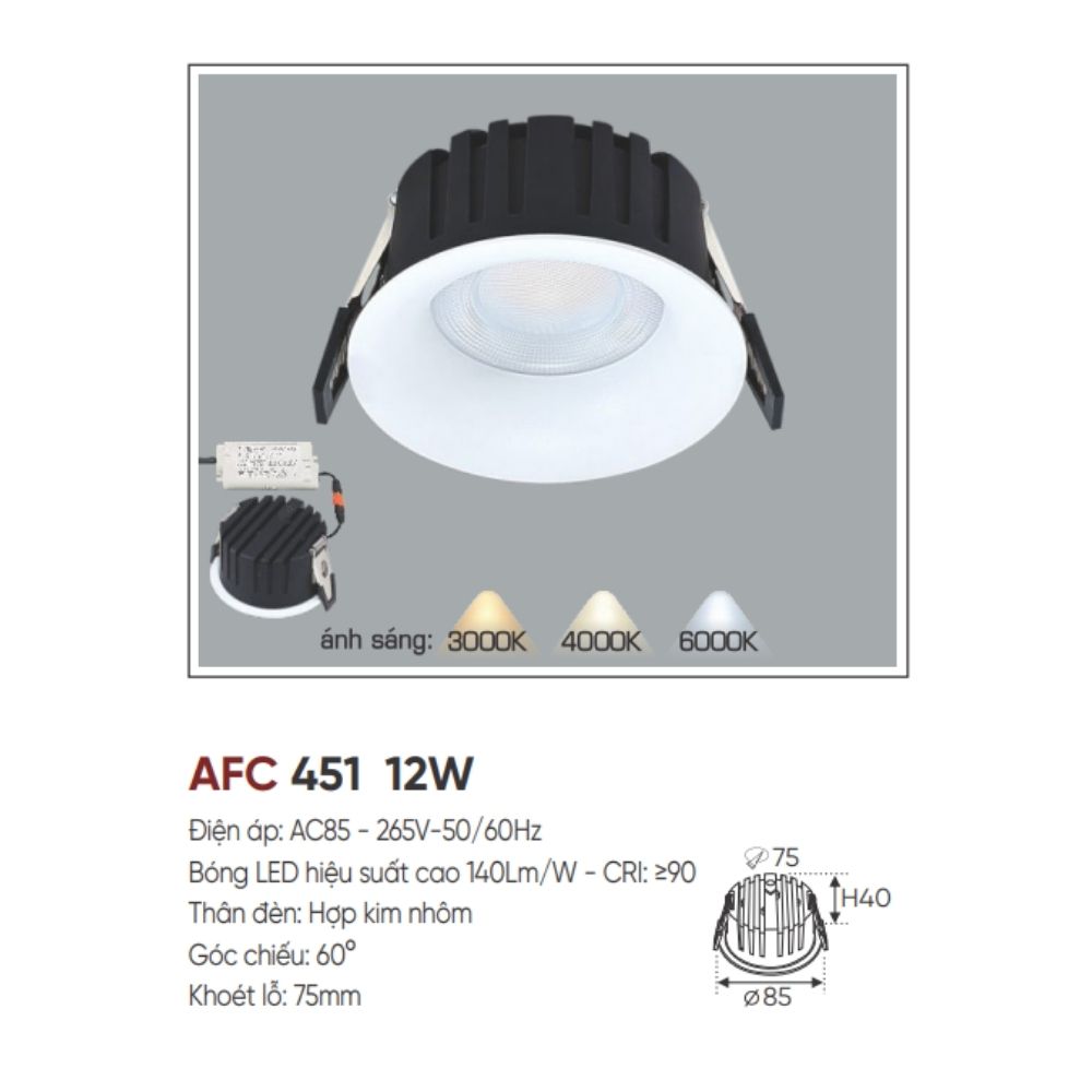 Đèn LED downlight âm trần Anfaco AFC 451 12W