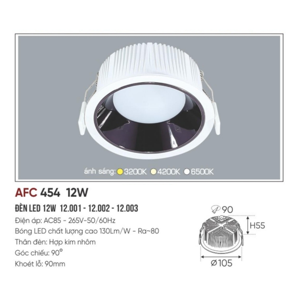 Đèn LED dowlight âm trần Anfaco 454 12W