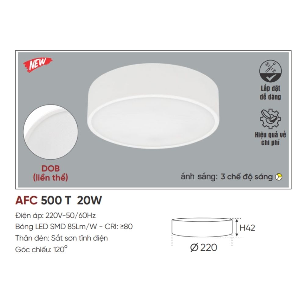 Đèn LED ốp trần nổi Anfaco AFC 500 T 20W
