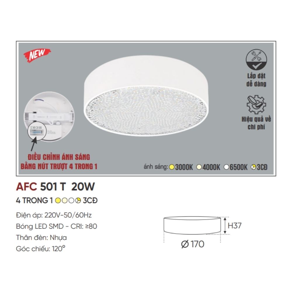 Đèn LED ốp trần nổi Anfaco AFC 501 T 20W