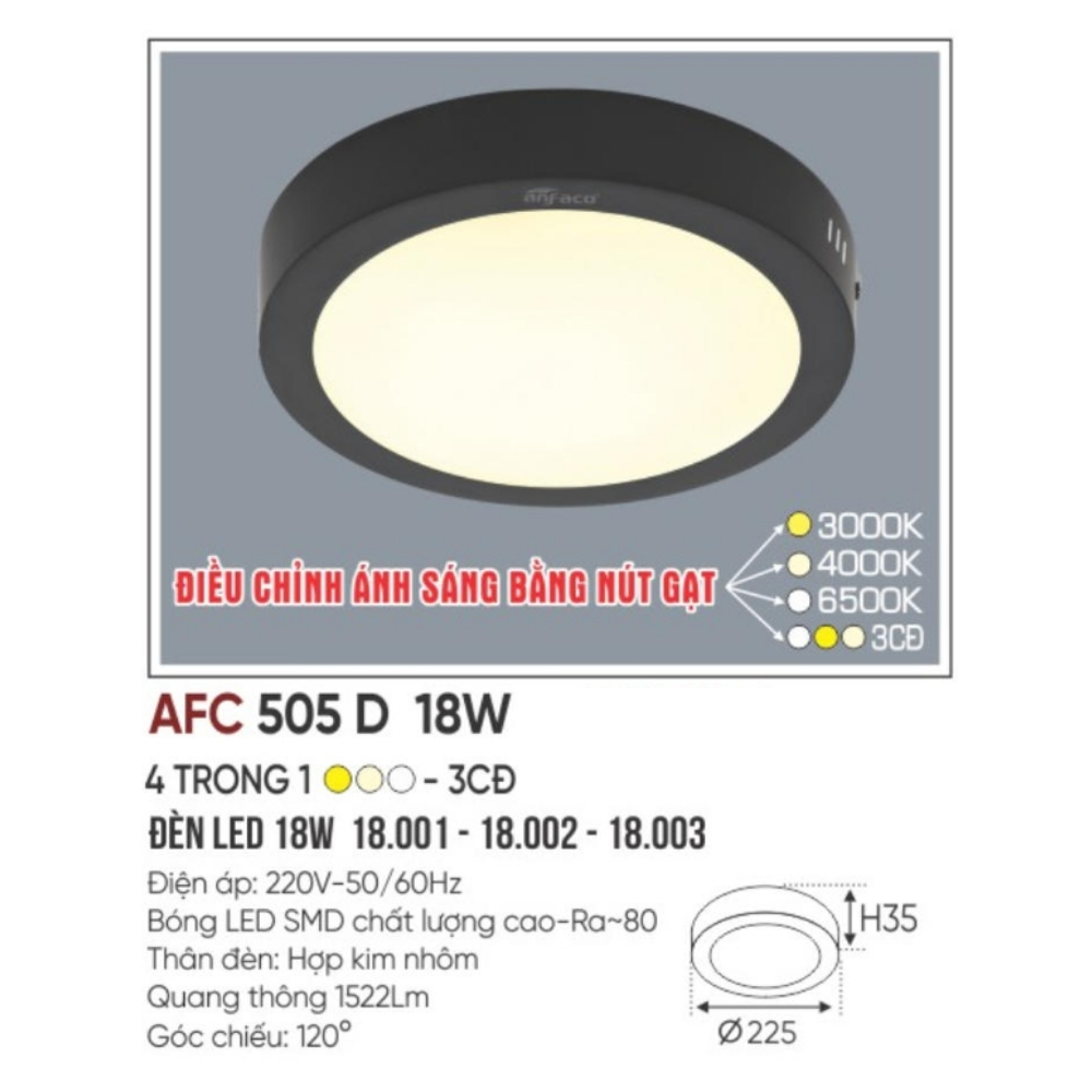 Đèn LED ốp trần nổi Anfaco 505 D 18W