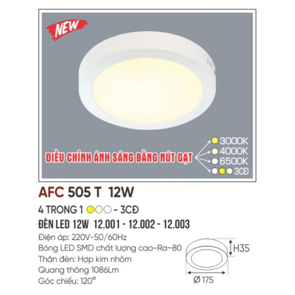 Đèn LED ốp trần nổi Anfaco 505 T 12W