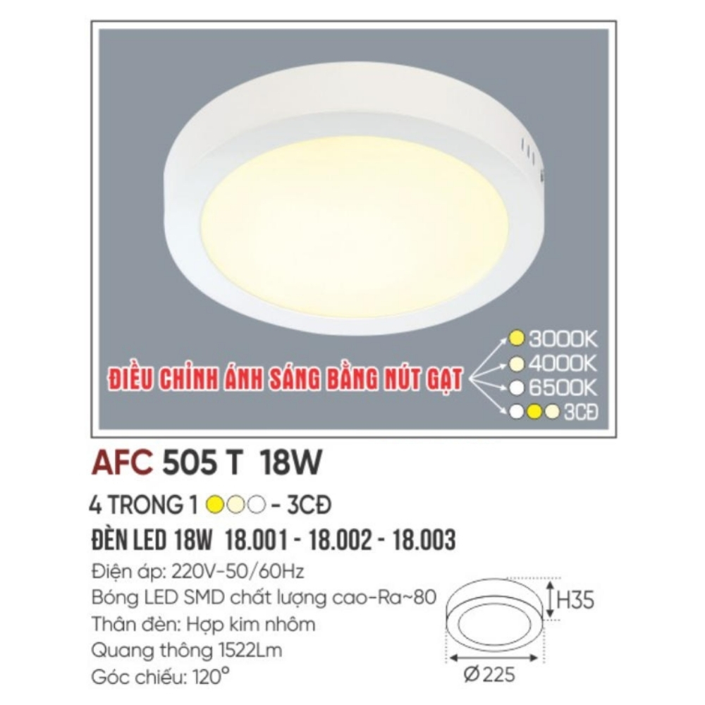 Đèn LED ốp trần nổi Anfaco 505 T 18W