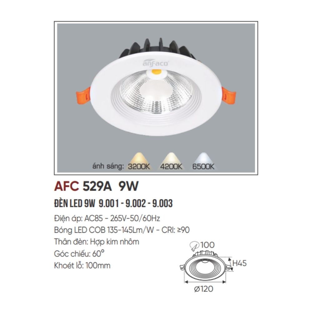 Đèn LED downlight âm trần Anfaco AFC 529A 9W