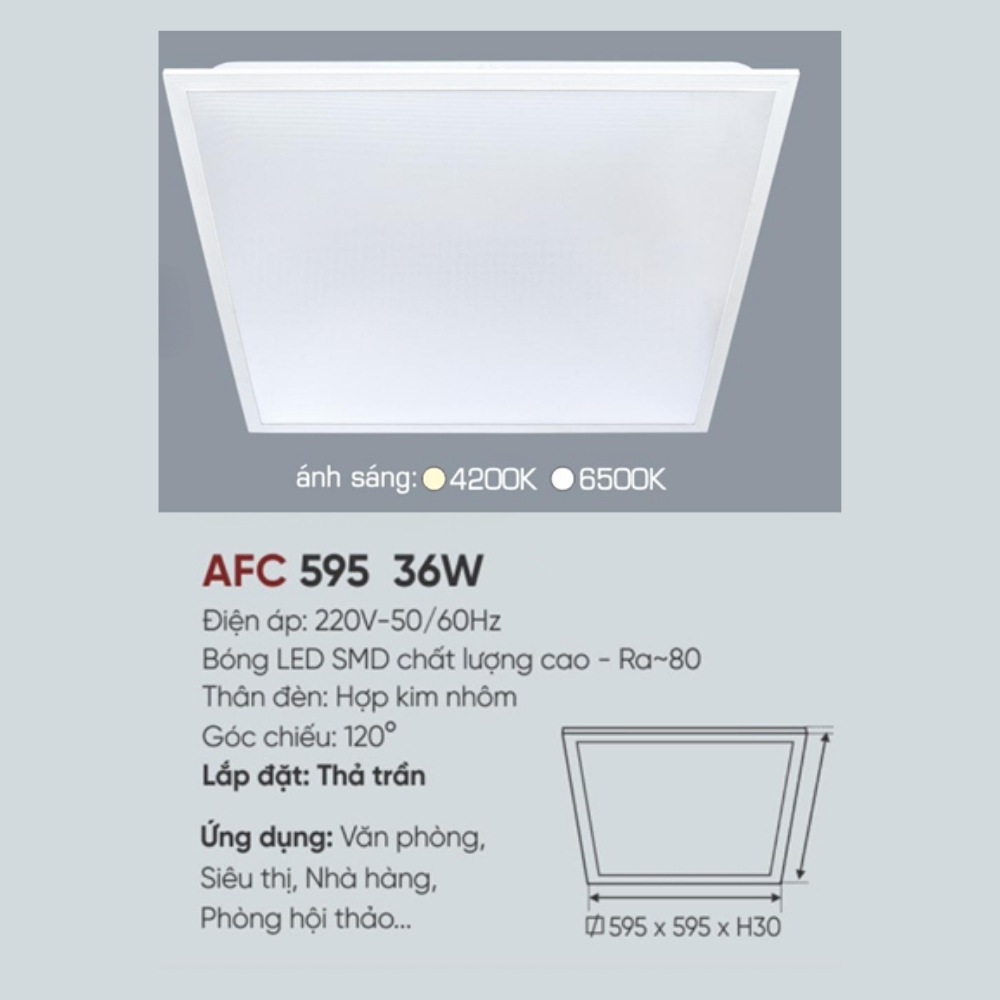Đèn LED panel âm trần siêu mỏng Anfaco 595 36W