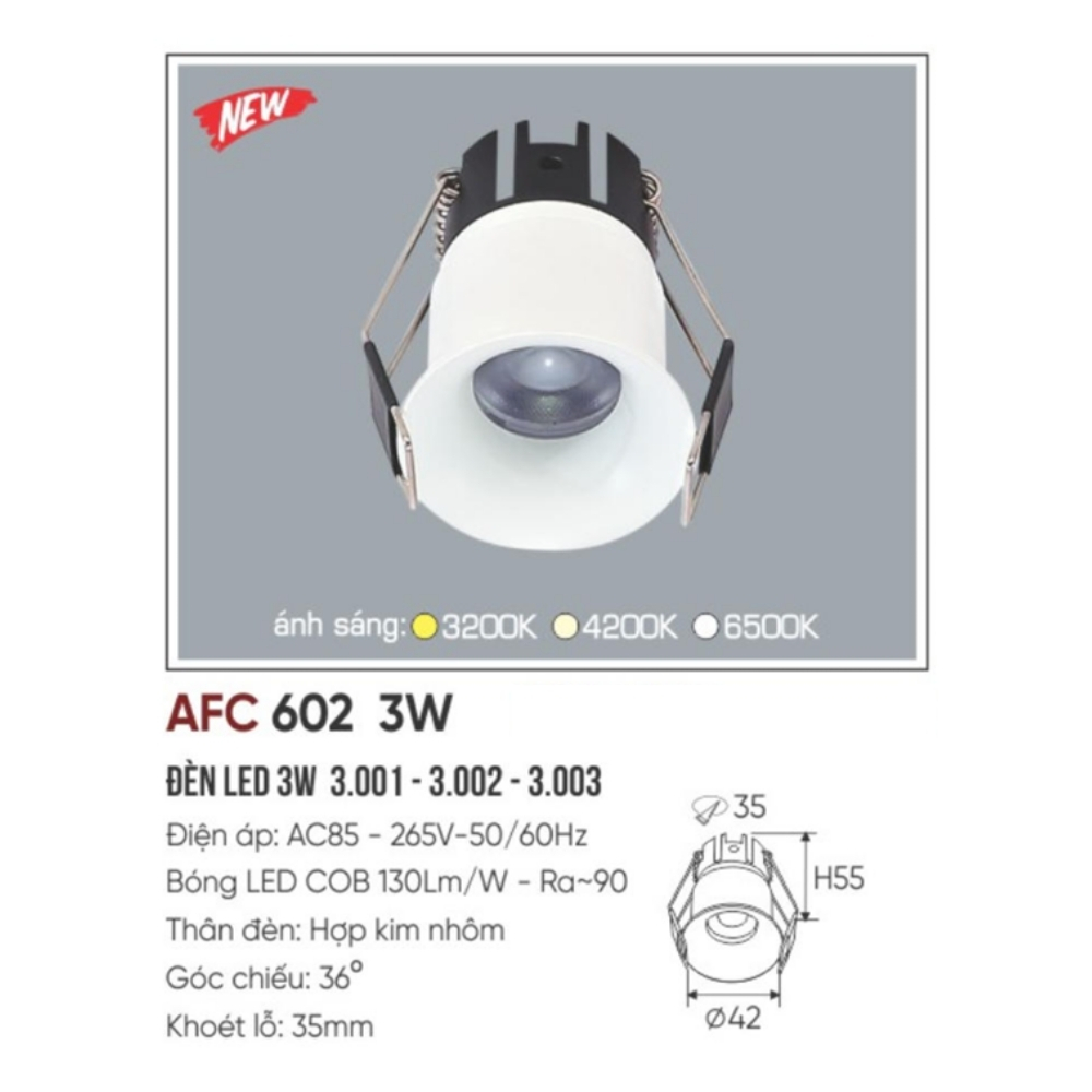 Đèn LED dowlight âm trần Anfaco 602 3W