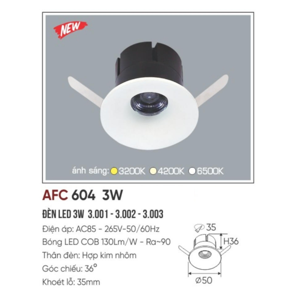 Đèn LED dowlight âm trần Anfaco 604 3W