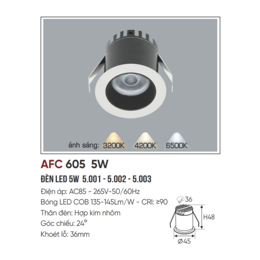 Đèn LED downlight âm trần Anfaco AFC 605 5W