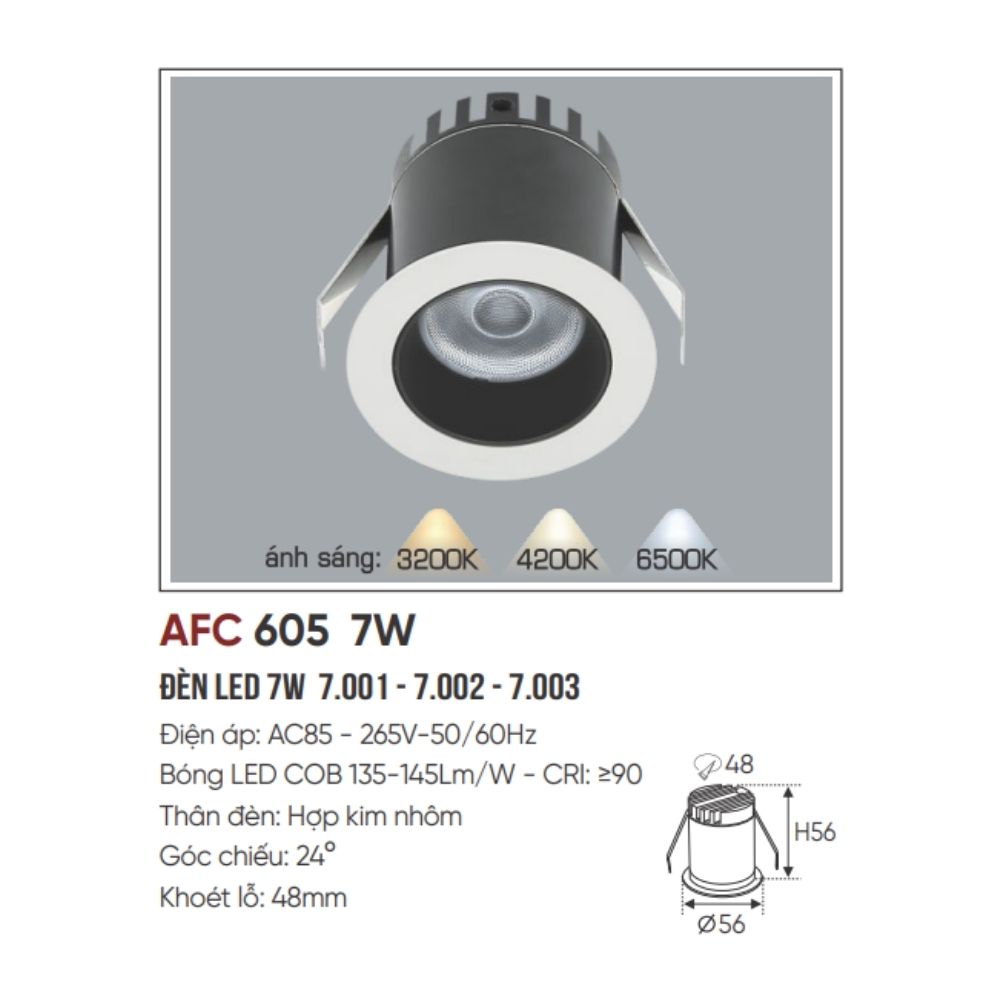 Đèn LED downlight âm trần Anfaco AFC 605 7W