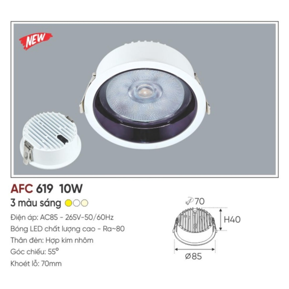 Đèn LED dowlight âm trần Anfaco 619 10W