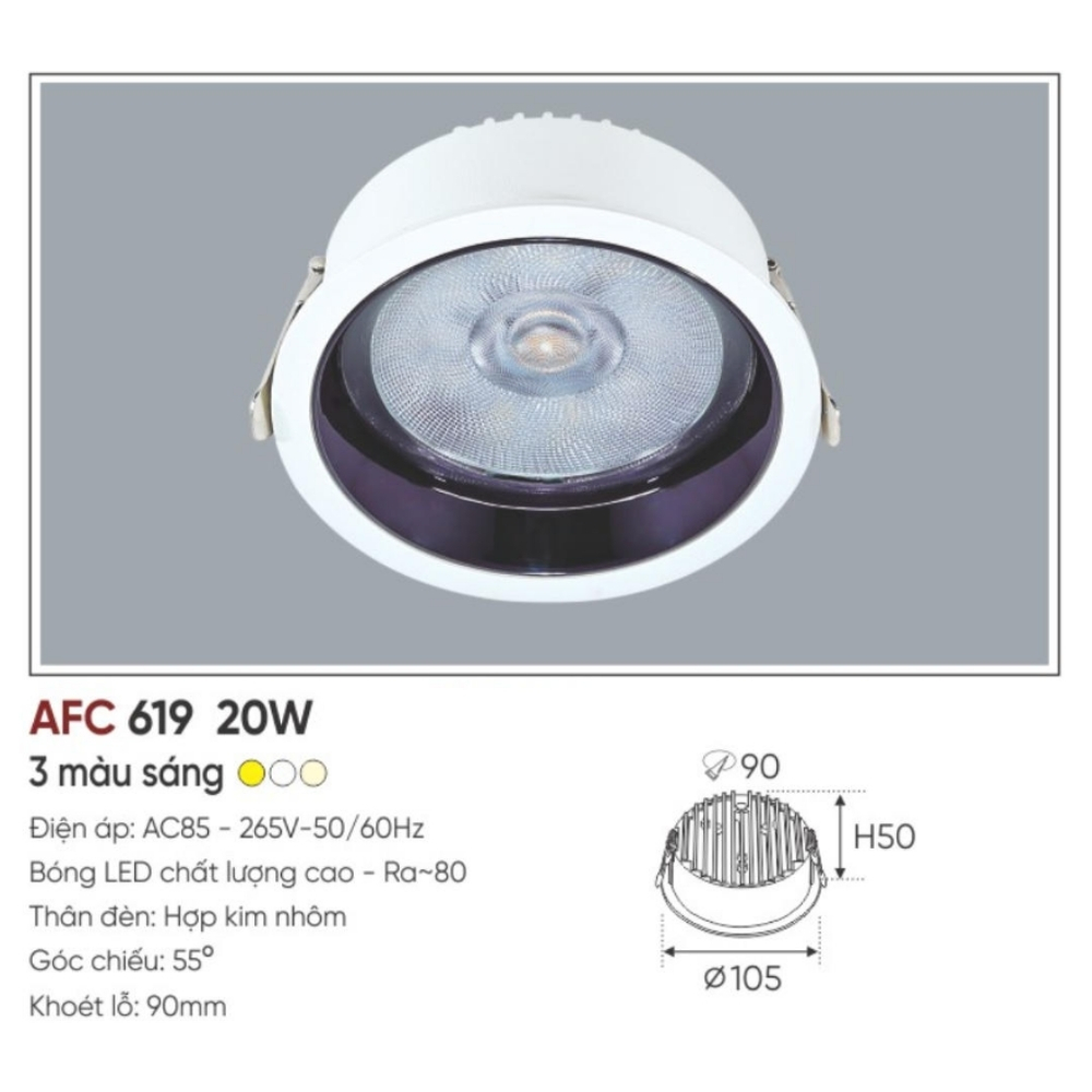 Đèn LED dowlight âm trần Anfaco 619 20W