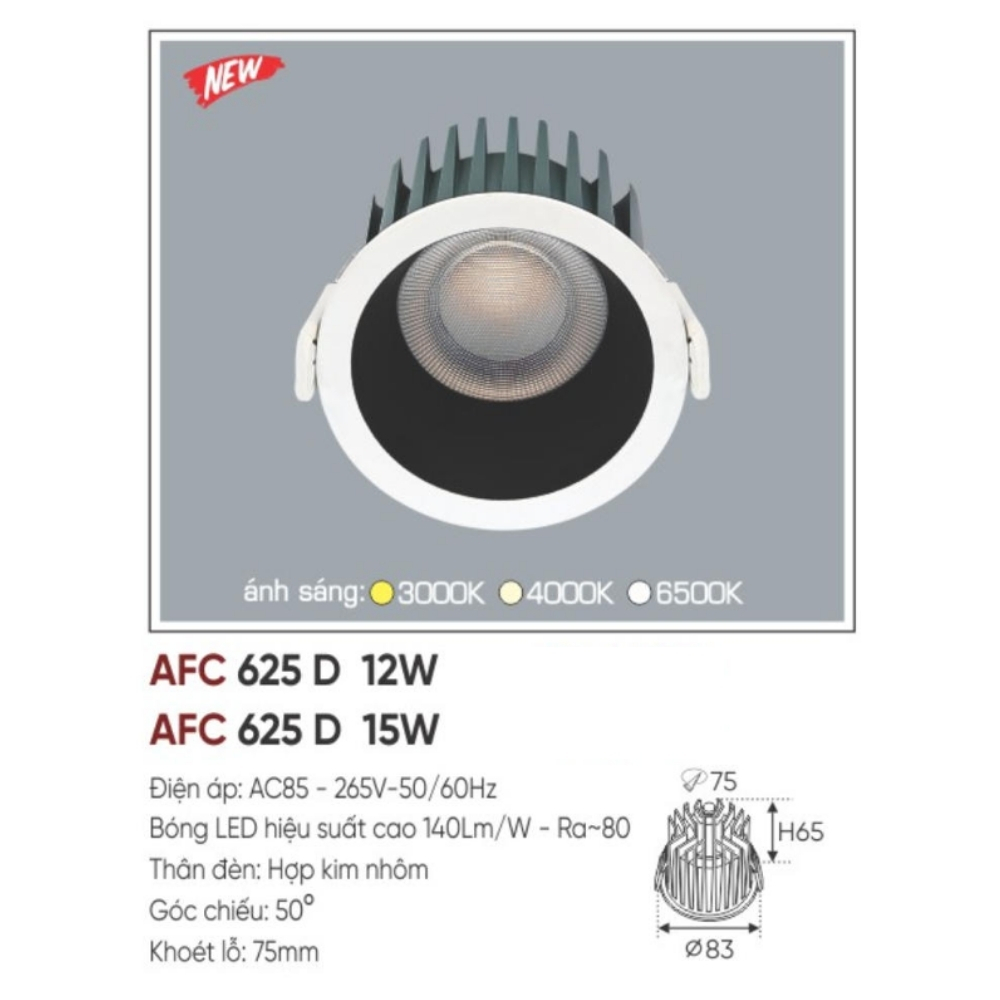 Đèn LED dowlight âm trần Anfaco 625 D 15W