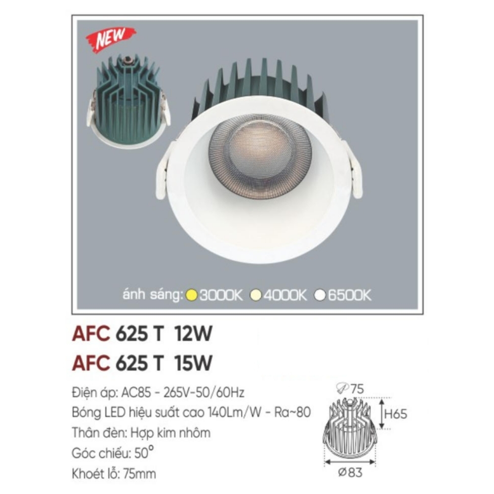 Đèn LED dowlight âm trần Anfaco 625 T 15W