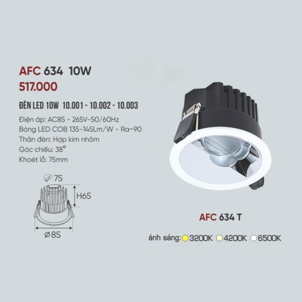 Đèn LED dowlight âm trần Anfaco 634 T 10W