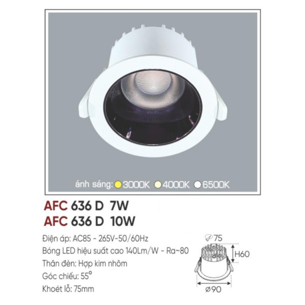 Đèn LED dowlight âm trần Anfaco 636 D 10W