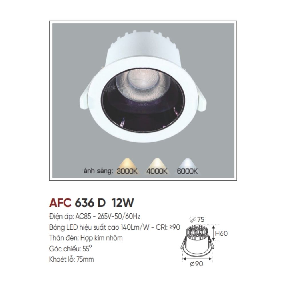 Đèn LED downlight âm trần Anfaco AFC 636 D 12W