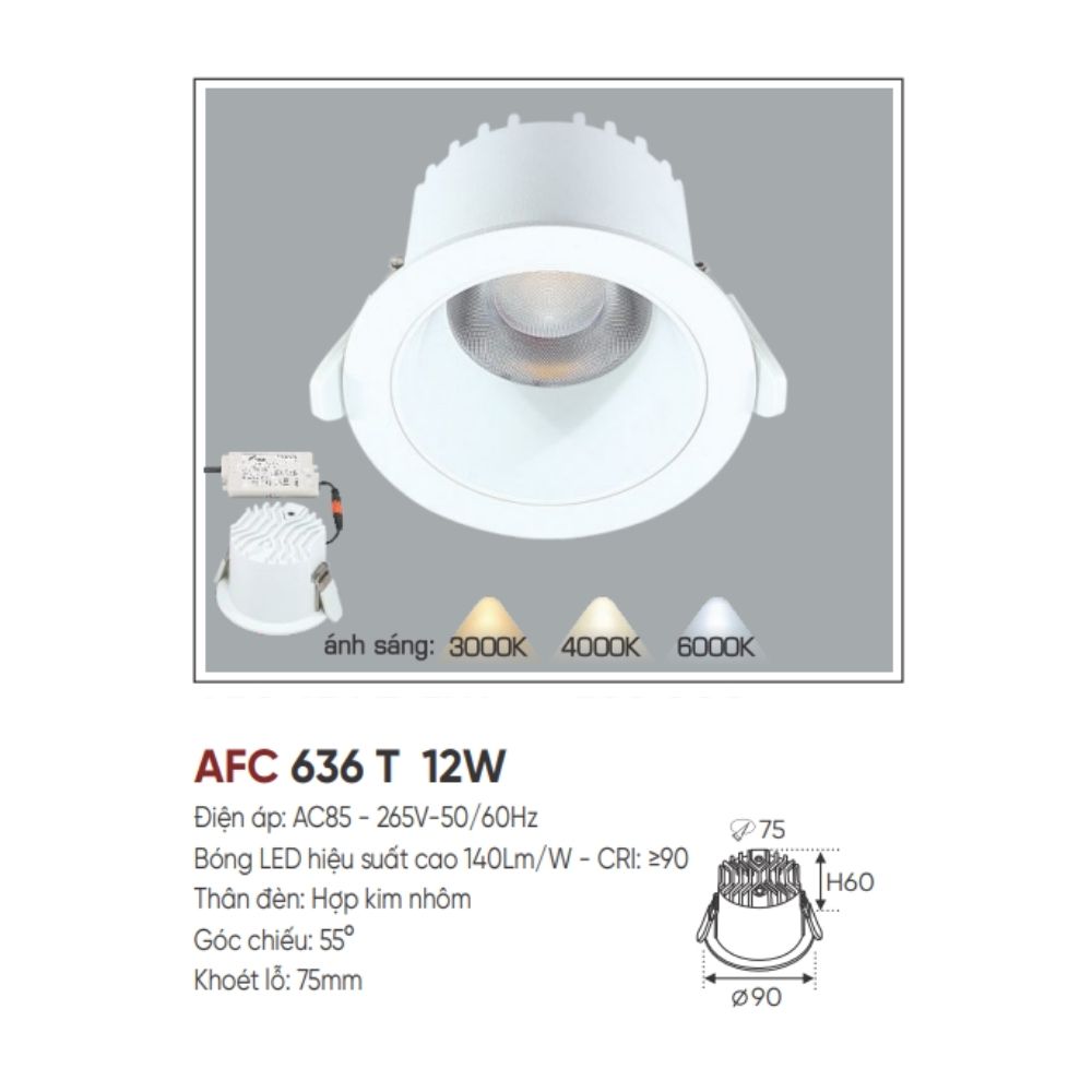Đèn LED downlight âm trần Anfaco AFC 636 T 12W