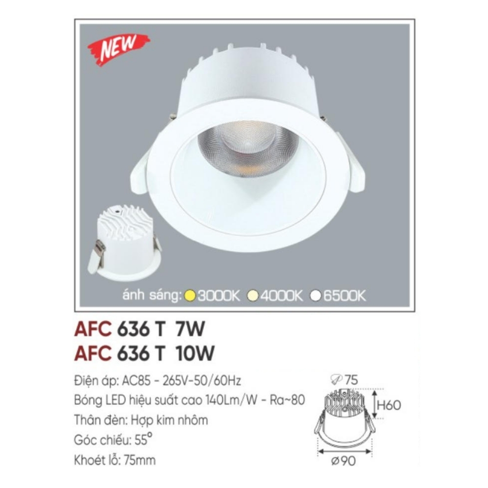 Đèn LED dowlight âm trần Anfaco 636 T 7W
