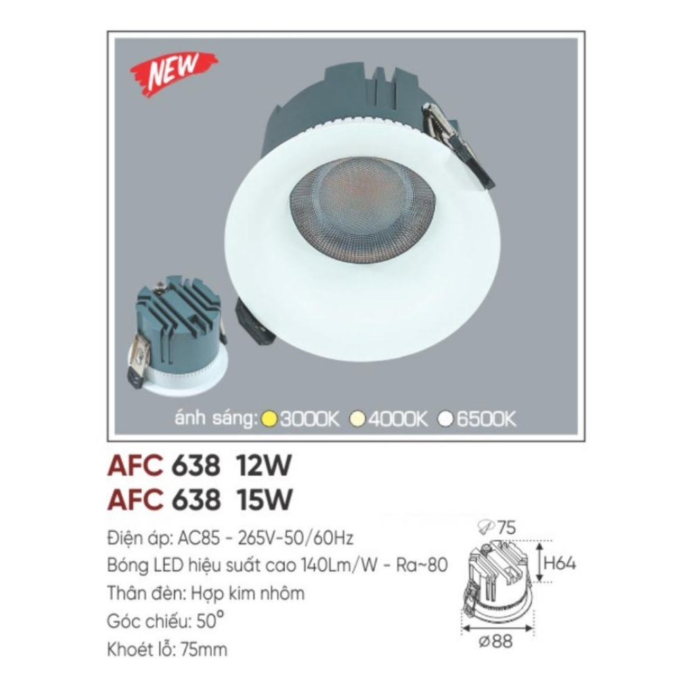 Đèn LED dowlight âm trần Anfaco 638 12W