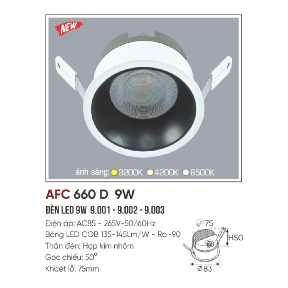Đèn LED dowlight âm trần Anfaco 660 D 9W