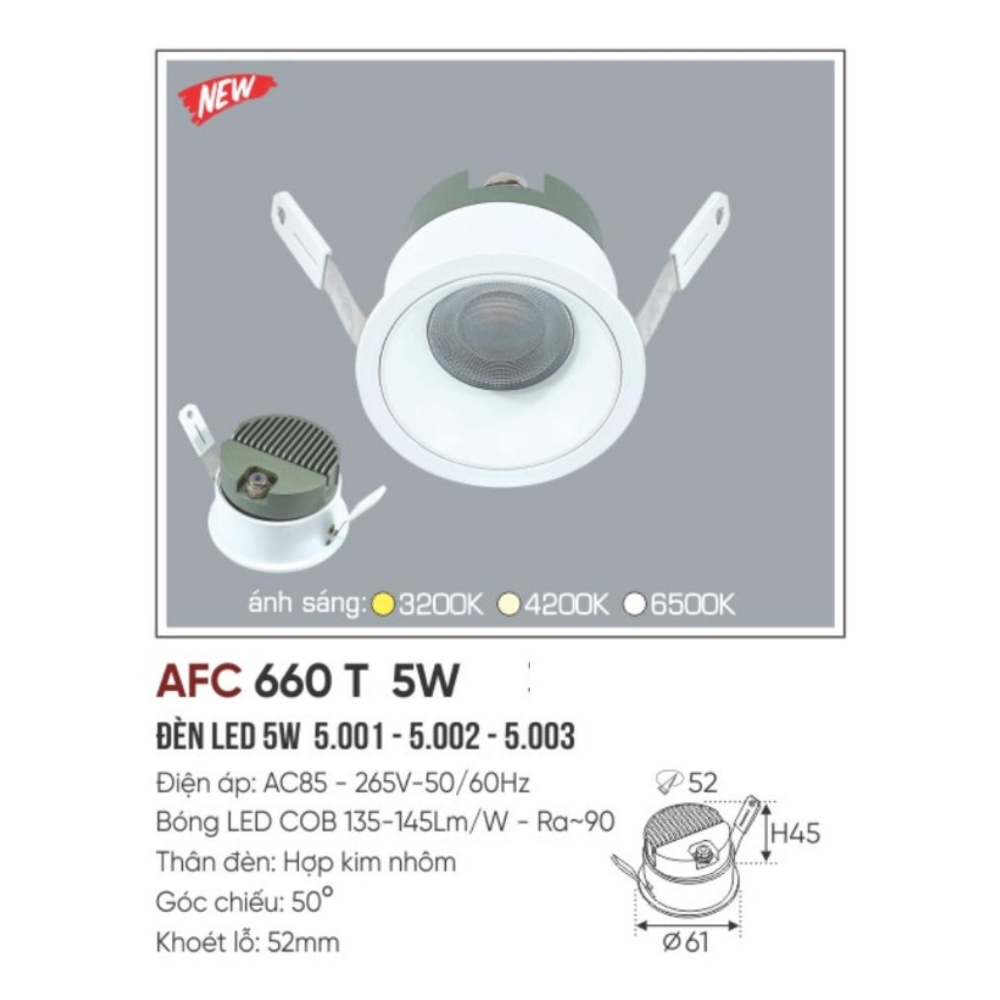 Đèn LED dowlight âm trần Anfaco 660 T 5W