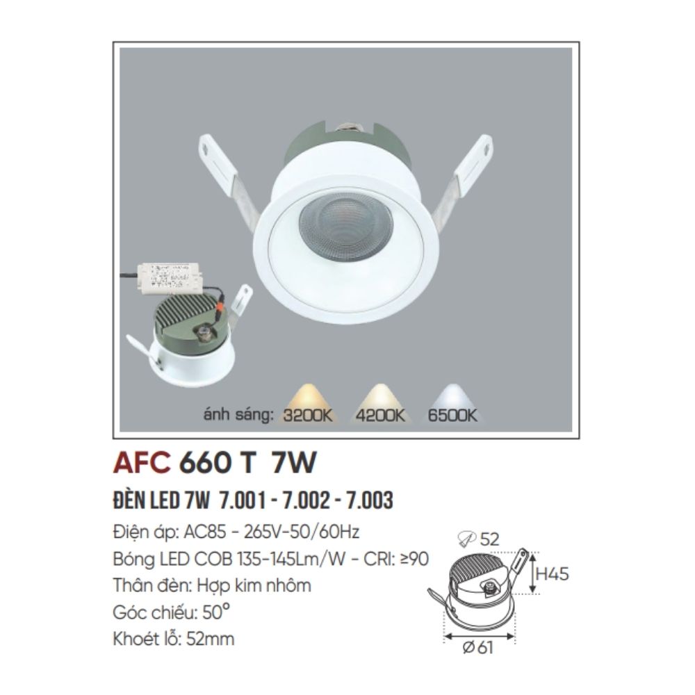 Đèn LED downlight âm trần Anfaco AFC 660 T 7W
