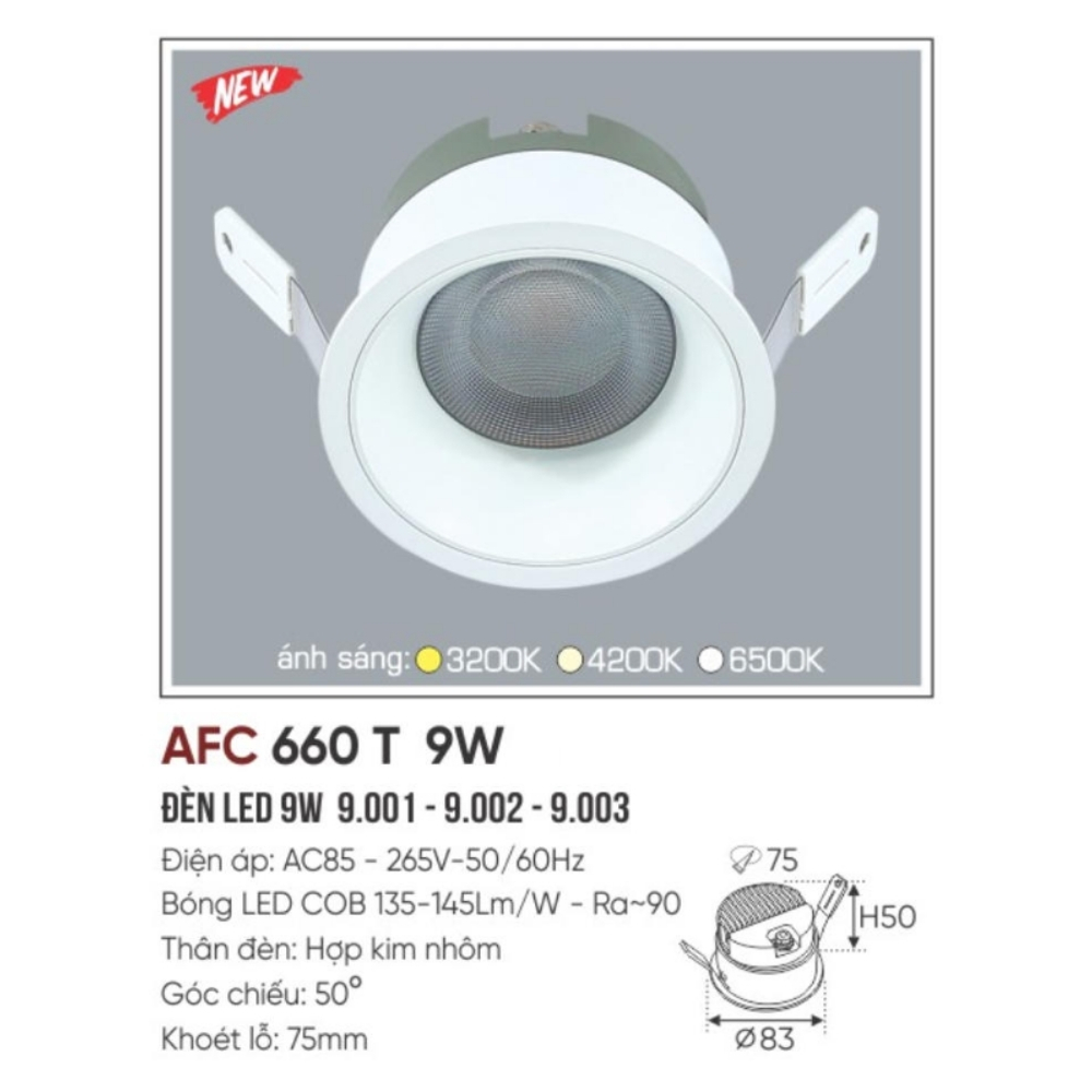 Đèn LED dowlight âm trần Anfaco 660 T 9W