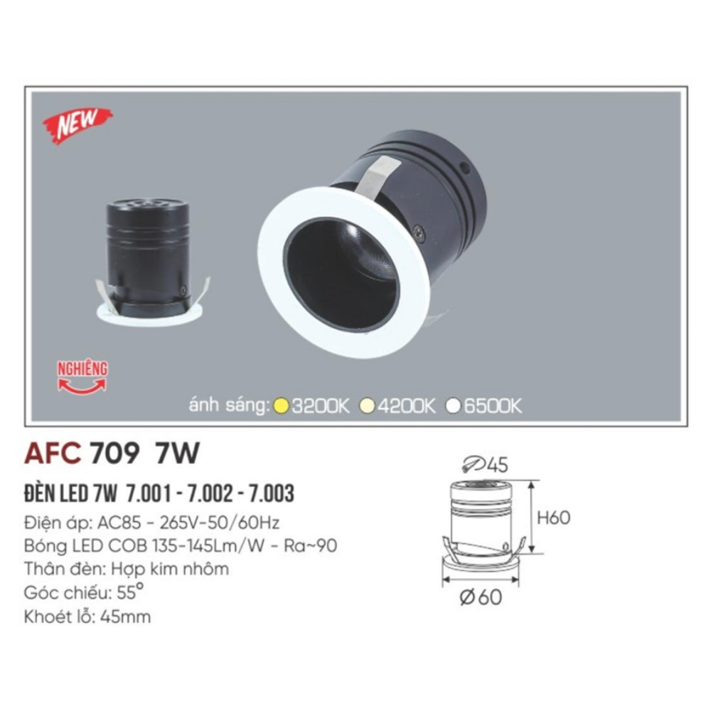 Đèn LED dowlight âm trần Anfaco 709 7W