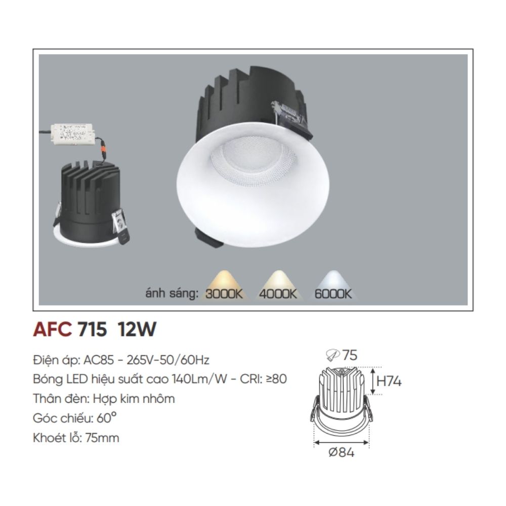 Đèn LED downlight âm trần Anfaco AFC 715 12W