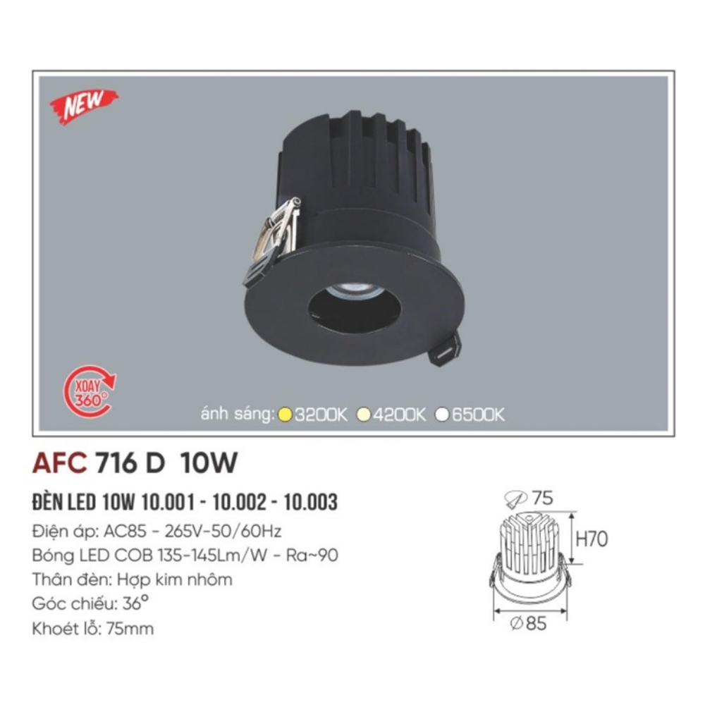 Đèn LED dowlight âm trần Anfaco 716 D 10W