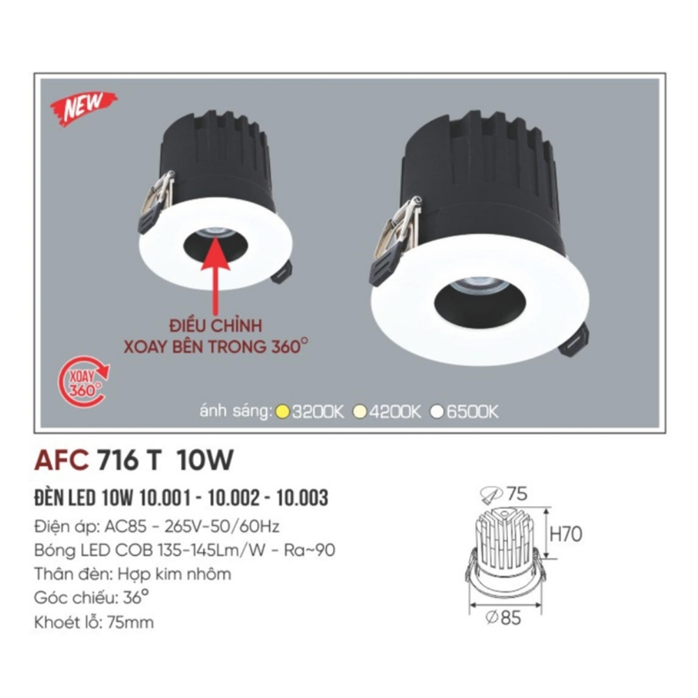 Đèn LED dowlight âm trần Anfaco 716 T 10W