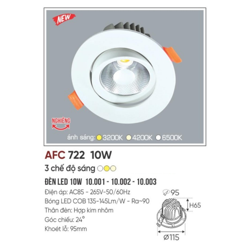 Đèn LED dowlight âm trần Anfaco 722 10W