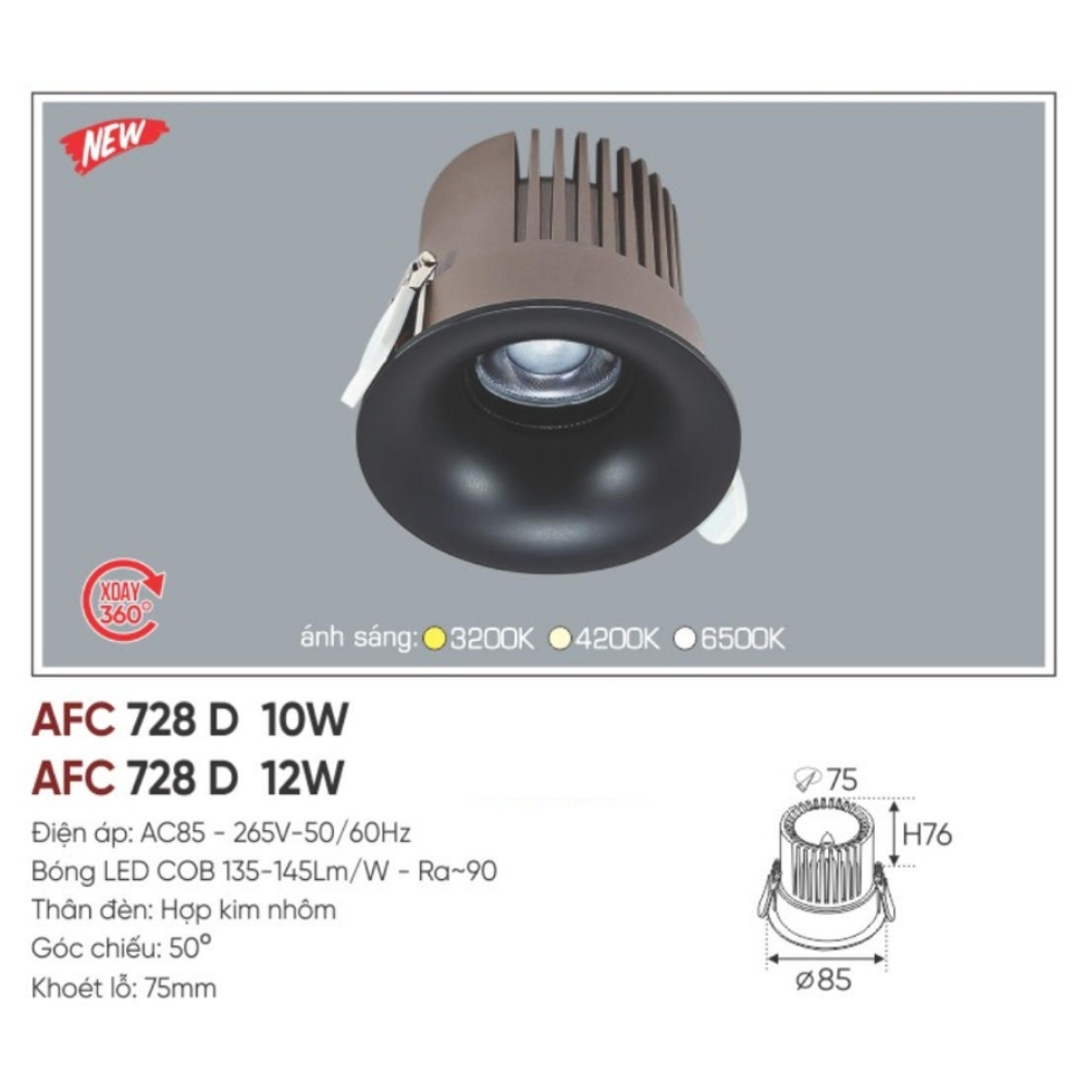Đèn LED dowlight âm trần Anfaco 728 D 10W