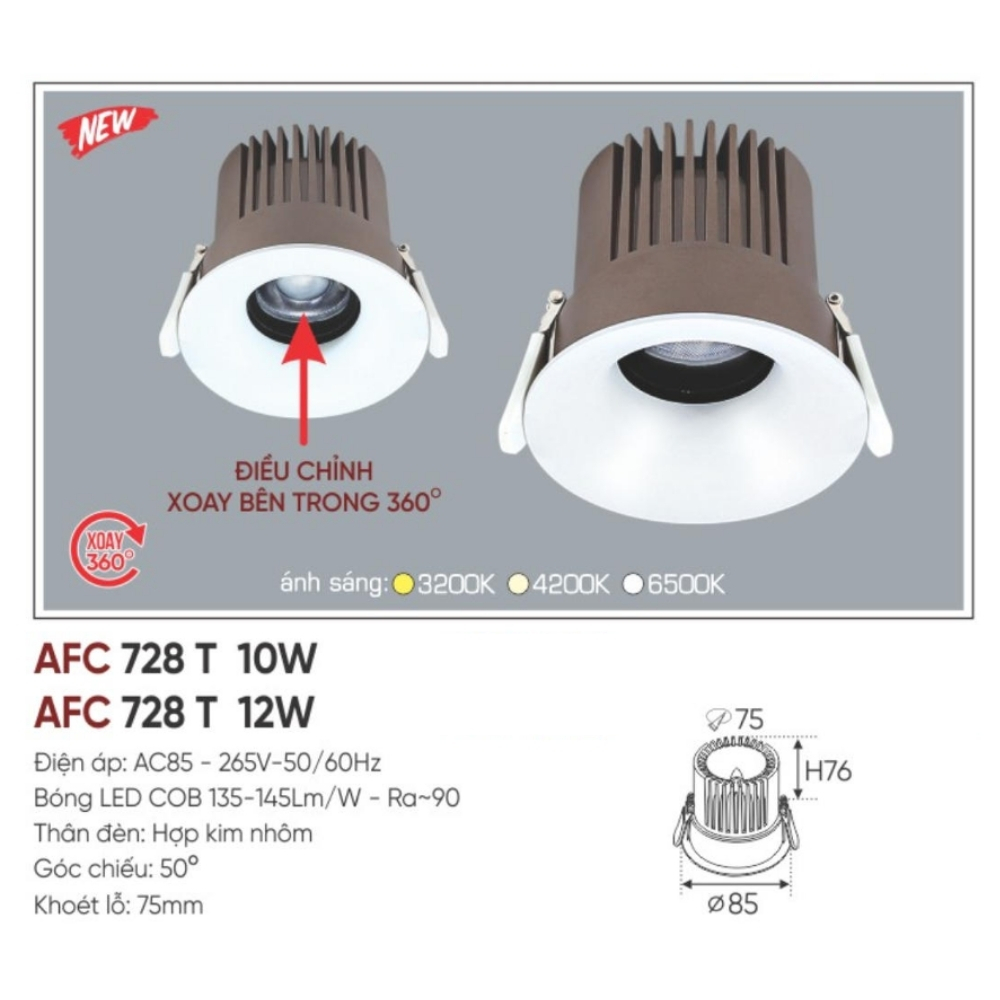 Đèn LED dowlight âm trần Anfaco 728 T 10W
