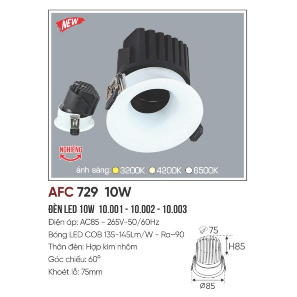 Đèn LED dowlight âm trần Anfaco 729 10W