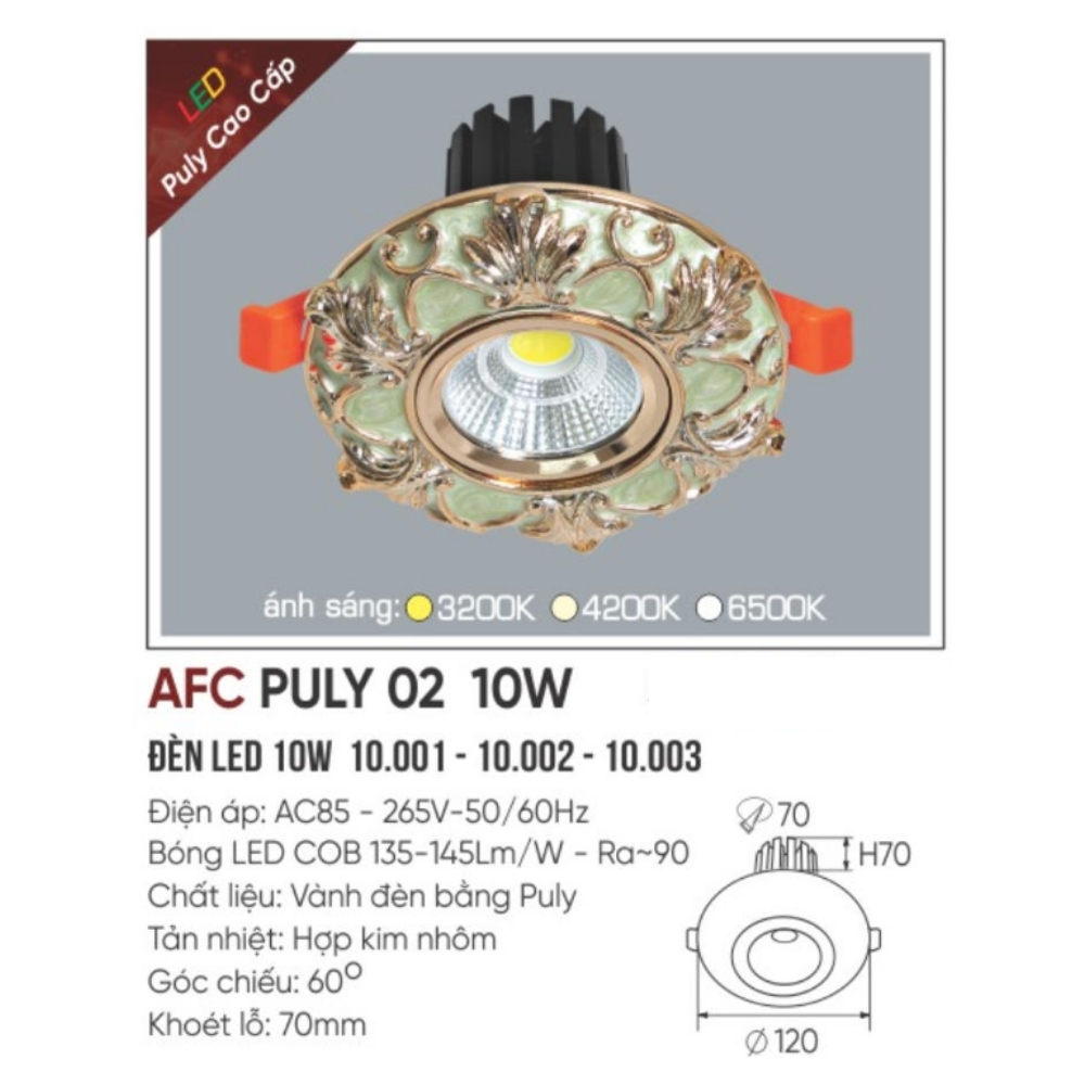 Đèn LED downlight âm trần Anfaco PULY 02 10W