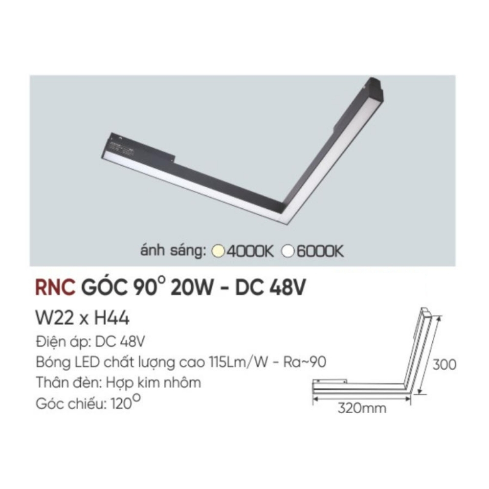 Đèn ray LED góc nam châm Anfaco RNC GÓC 90 20W - DC 48V