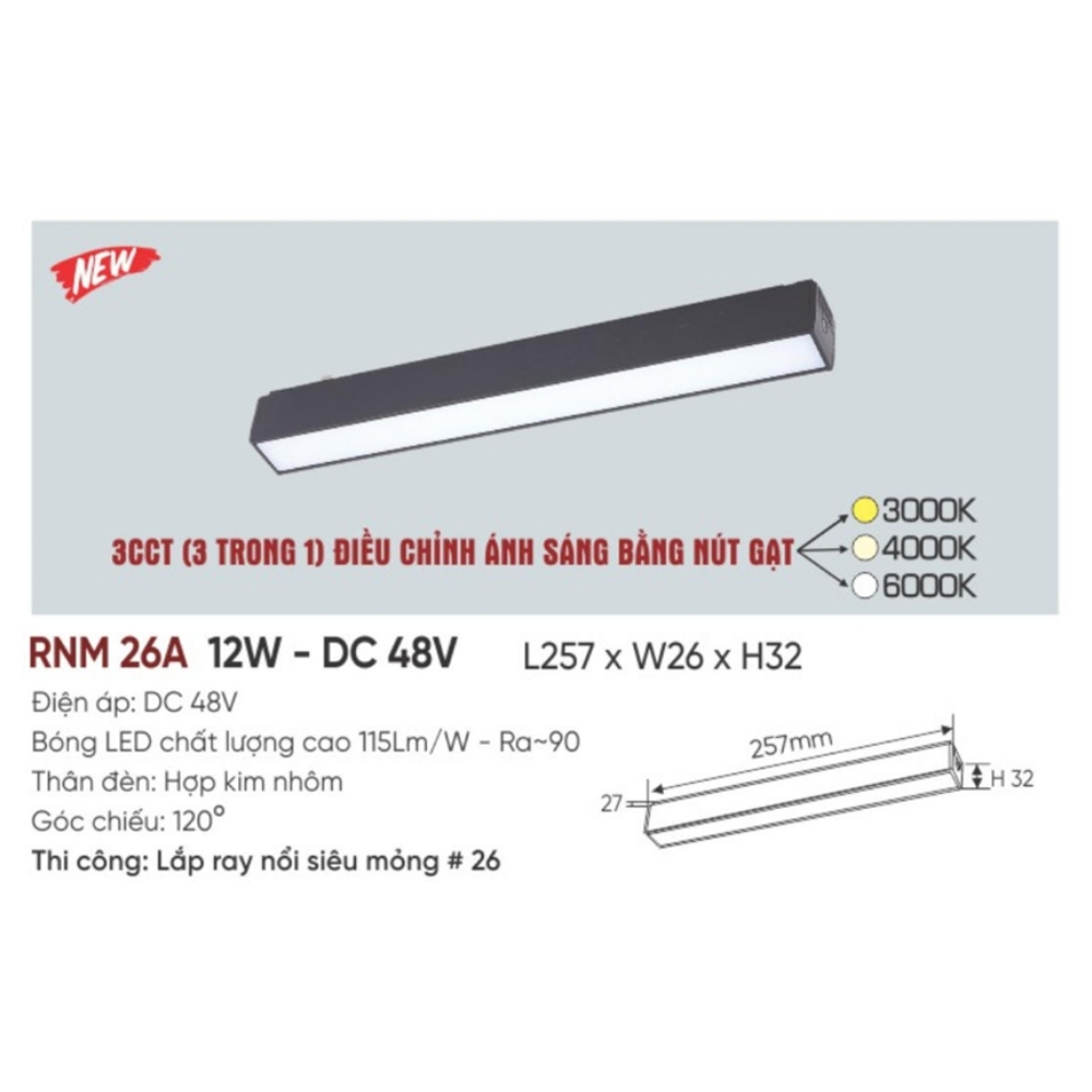 Đèn LED ray nam châm nổi siêu mỏng Anfaco RNM 26A 12W - DC 48V