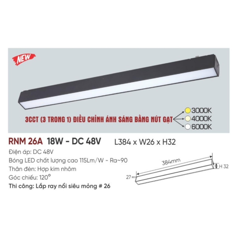 Đèn LED ray nam châm nổi siêu mỏng Anfaco RNM 26A 18W - DC 48V