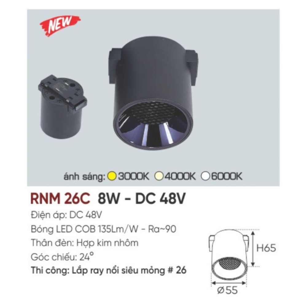 Đèn ray LED nam châm nổi siêu mỏng Anfaco RNM 26C 8W - DC 48V