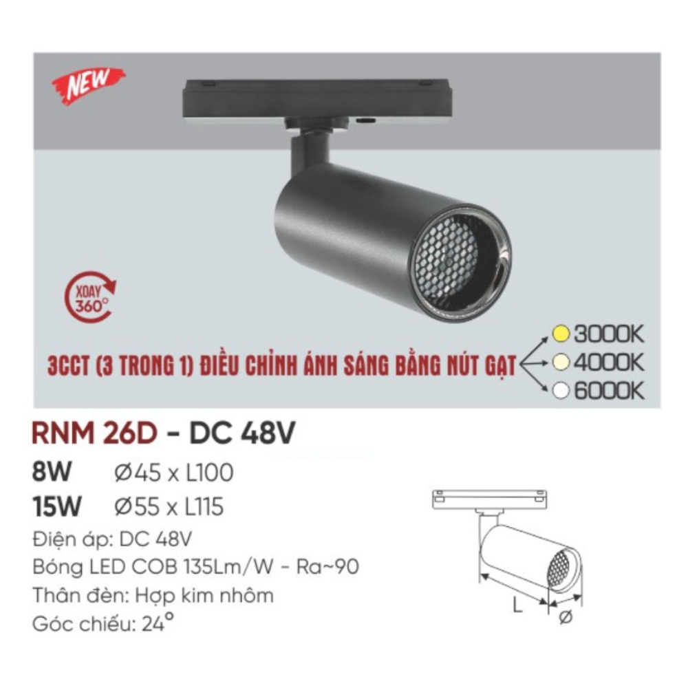 Đèn ray LED nam châm nổi siêu mỏng Anfaco RNM 26D 15W - DC 48V